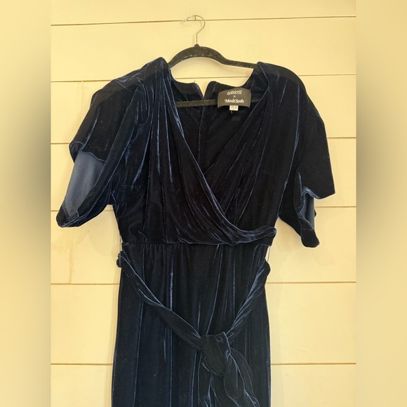 ModCloth x Collectif Keiko Velvet Maxi Dress Womens High Slit Blue Witchy - Picture 5 of 11